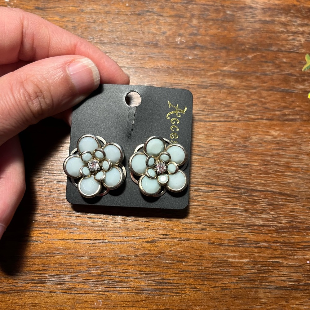 Accessorize London Turquoise Blue Flower Retro Rockabilly Earrings